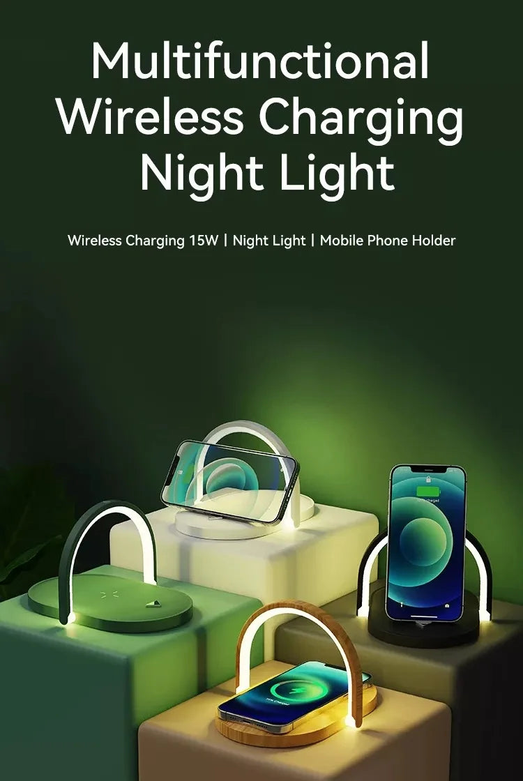 Private model foldable wireless charger 15W fast charging mobile phone bracket three-in-one creative night light wireless chargi