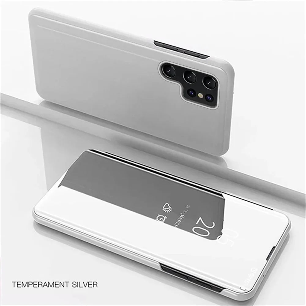 Mirror Flip Leather Phone Cases For Samsung Galaxy S26 S25 S24 S22 S23 Ultra S21 Plus FE A56 A36 A55 A35 A15 A34 A16 A54 Cover