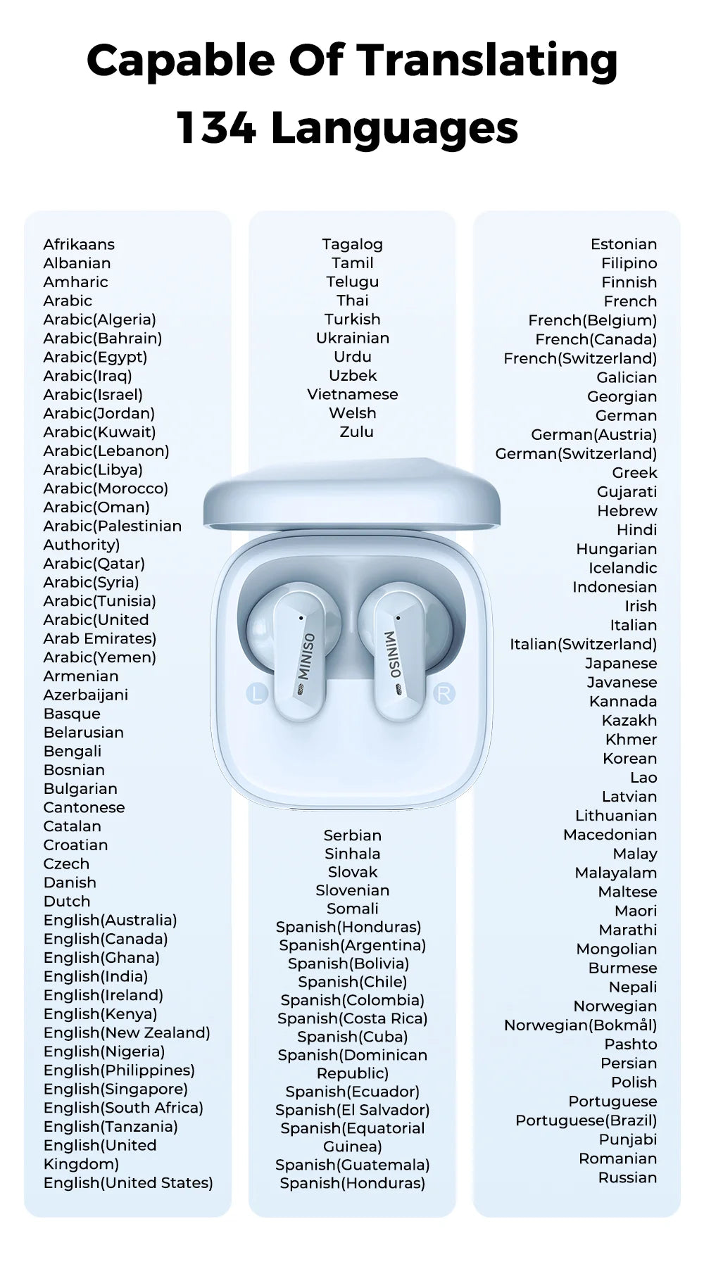 MINISO MS119 Wireless Bluetooth Earphones Ai Translator Headphones Low latency Earbuds 50Hrs Playback More Comfortable to wear