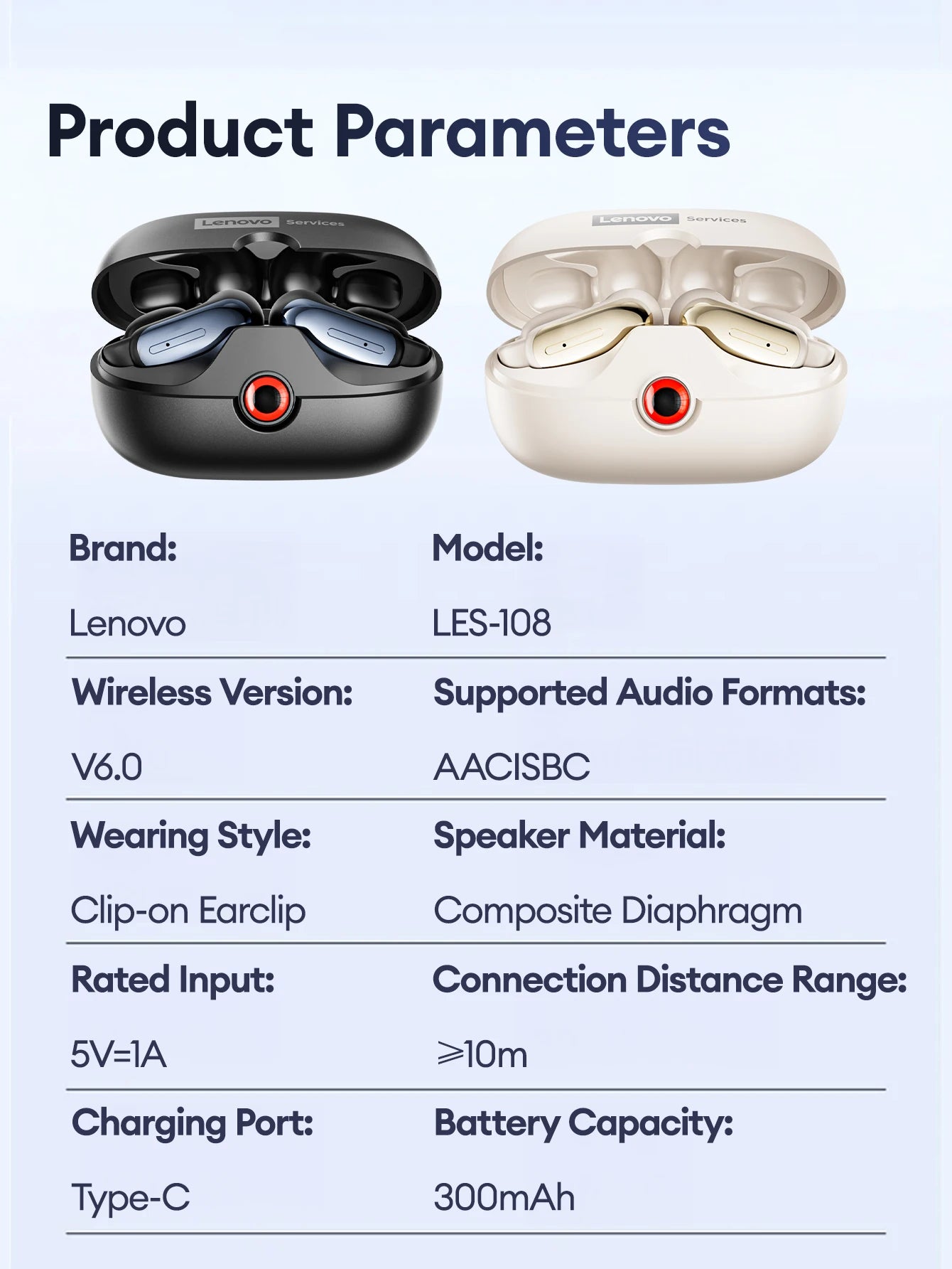 Lenovo LES-108 Bone Conduction TWS Ear Clips Earphones Wireless Bluetooth V6.0 Earbuds Sports Headphones Al Call Noise Reduction
