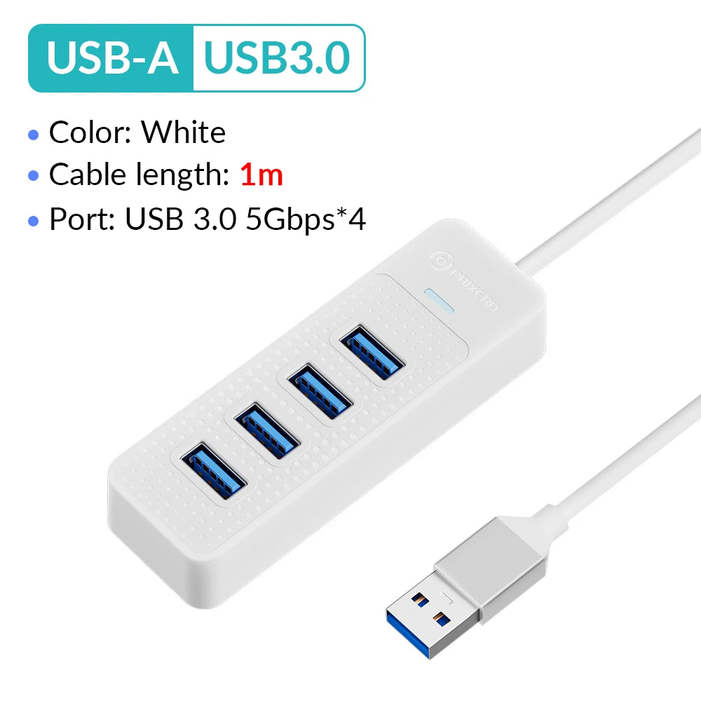 PHIXERO 4 Ports USB 3.0 HUB High Speed Type C Splitter 5Gbps For PC Computer Accessories Multiport USB Hub Adapter for Laptop