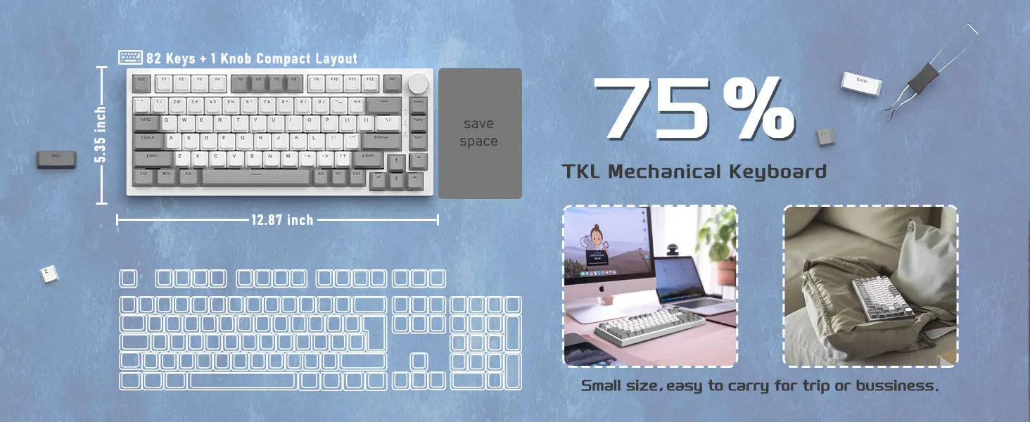 AJAZZ AK820 Wired With Rotary Volume Buttons Hot-Swappable Keys For Office AndHome Mechanical Keyboards DIY