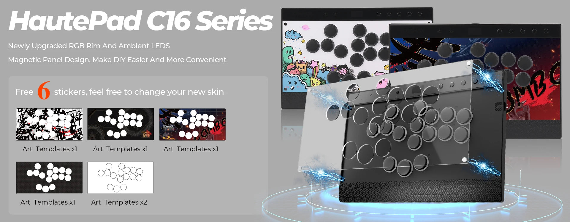 Haute42 Magnetic Stickless Arcade Controller Keyboard C16-S Hitbox Leverless Controller For PC/PS4/PS5/Switch Fight Stick Hitbox