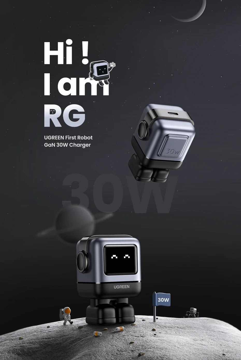 【US Plug】UGREEN 30W 65W GaN Charger Robot Design PD3.0 Fast Charger PPS for iPhone 17 16 Macbook Laptops Samsung XiaomiTablets