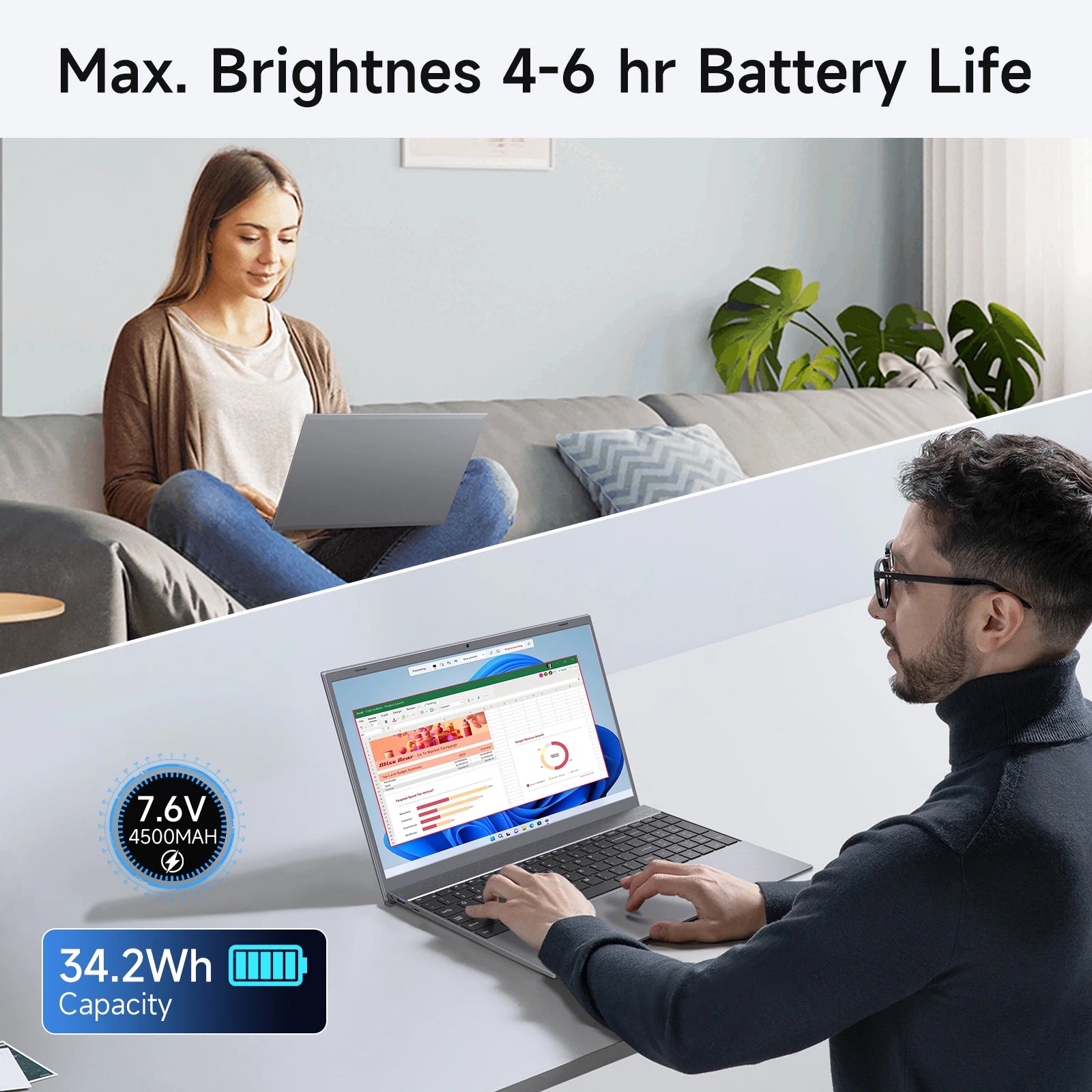 15.6 Inch Laptop, J3710, 8GB RAM, 256GB SSD, Windows 11 For Students and Business - WinSupport Tech