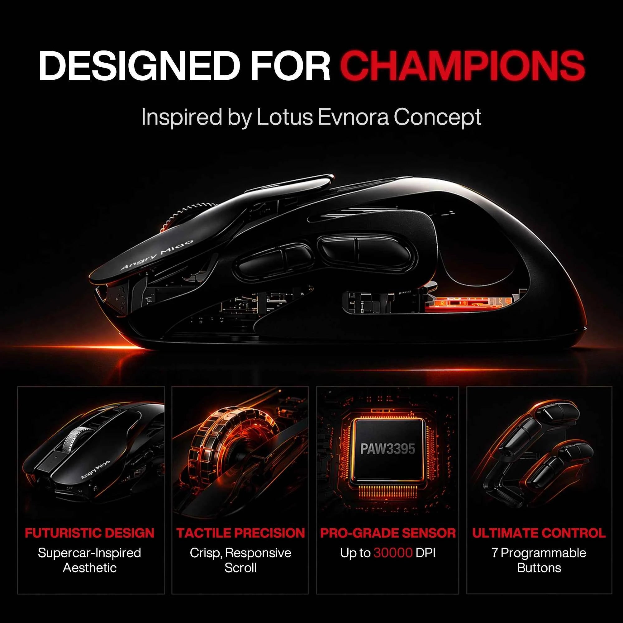 Angry Miao Infinity Gaming Wireless Mouse Metal Ultralight Hollow Hot-Swappable PAW3950 Dual 8K Wired Tri-Mode