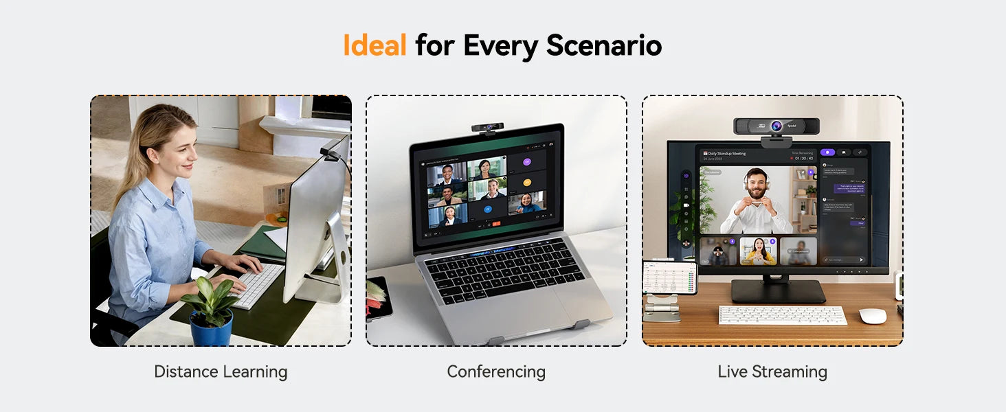 4K HD Webcam 30FPS with Microphone & Remote – 120° Wide Angle USB Camera for Streaming, Zoom, PC, Windows, Mac & Linux.