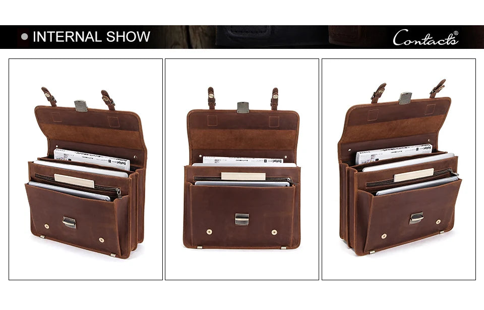 CONTACT'S Genuine Leather Business Bags for Men High Quality Briefcase Office Bag Male Tote Laptop Bags Portfolio Bag Document