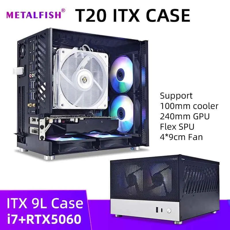 METALFISH T20 Mini ITX White Case 9L Compact PC Chassis Support Flex PSU/240mm GPU/100mm Cooler/180 Liquid Cooler