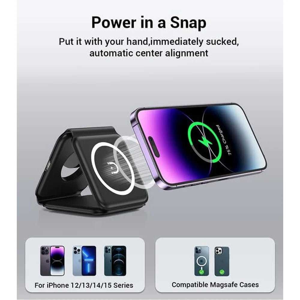 3 in 1 Magnetic Wireless Charger Pad for iPhone 16 15 14 13 Pro Max Apple Watch 9 8 AirPods Chargers Fast Charging Dock Station