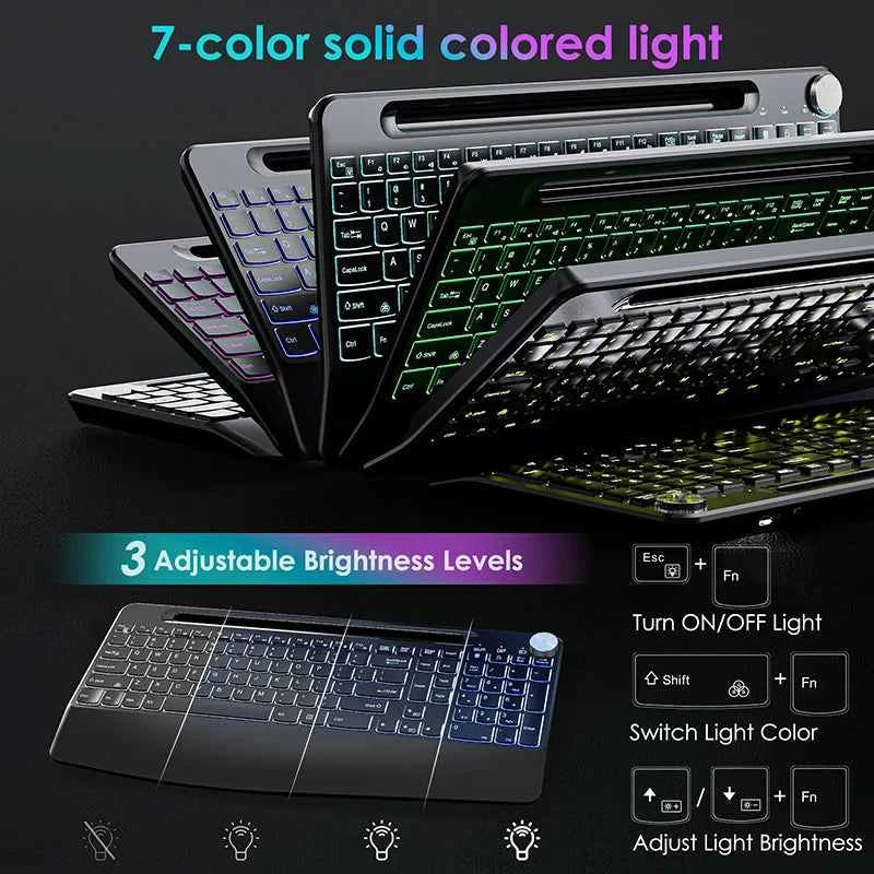 Ergonomic 2.4G Wireless Rechargeable Keyboard Mouse Set for Laptop With Color Backlit Phone Holder Wrist Rest and Jiggler Mouse