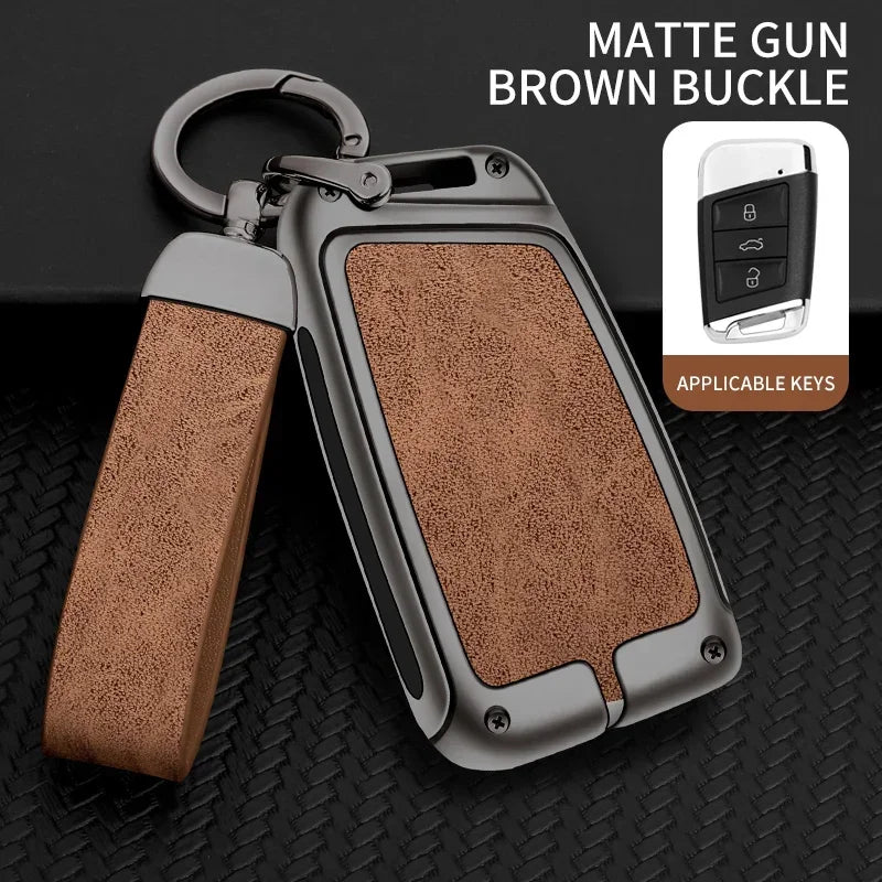 New Zinc Alloy Leather Car Key Case Cover Shell For VW Volkswagen Magotan Passat B8 Skoda Superb Kodiaq A7 Car Key Accessories
