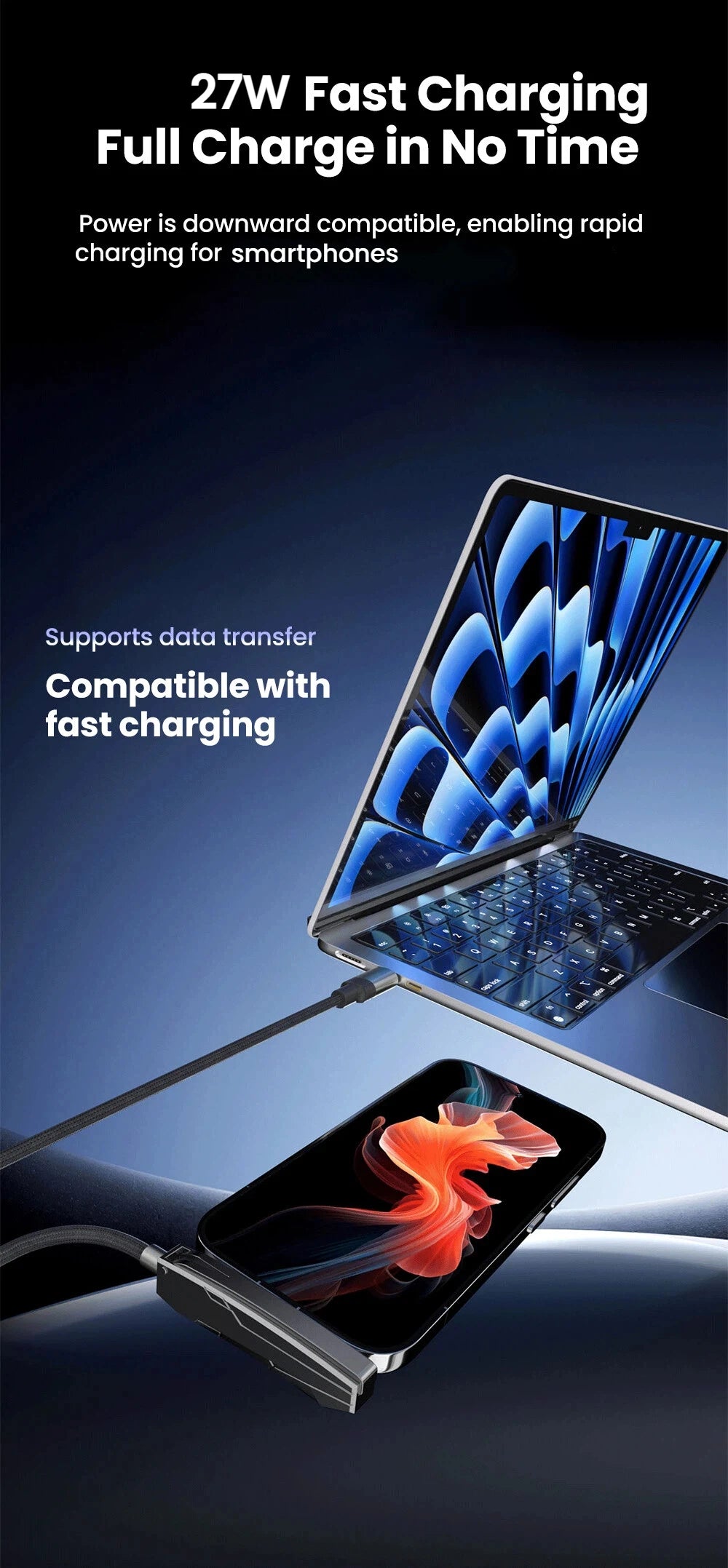 27W Lightning Fast Charging Cable PD Type-C to IOS Data Wire With Foldable Stand For iPhone 14 13 12 11 Lightning Charging Line