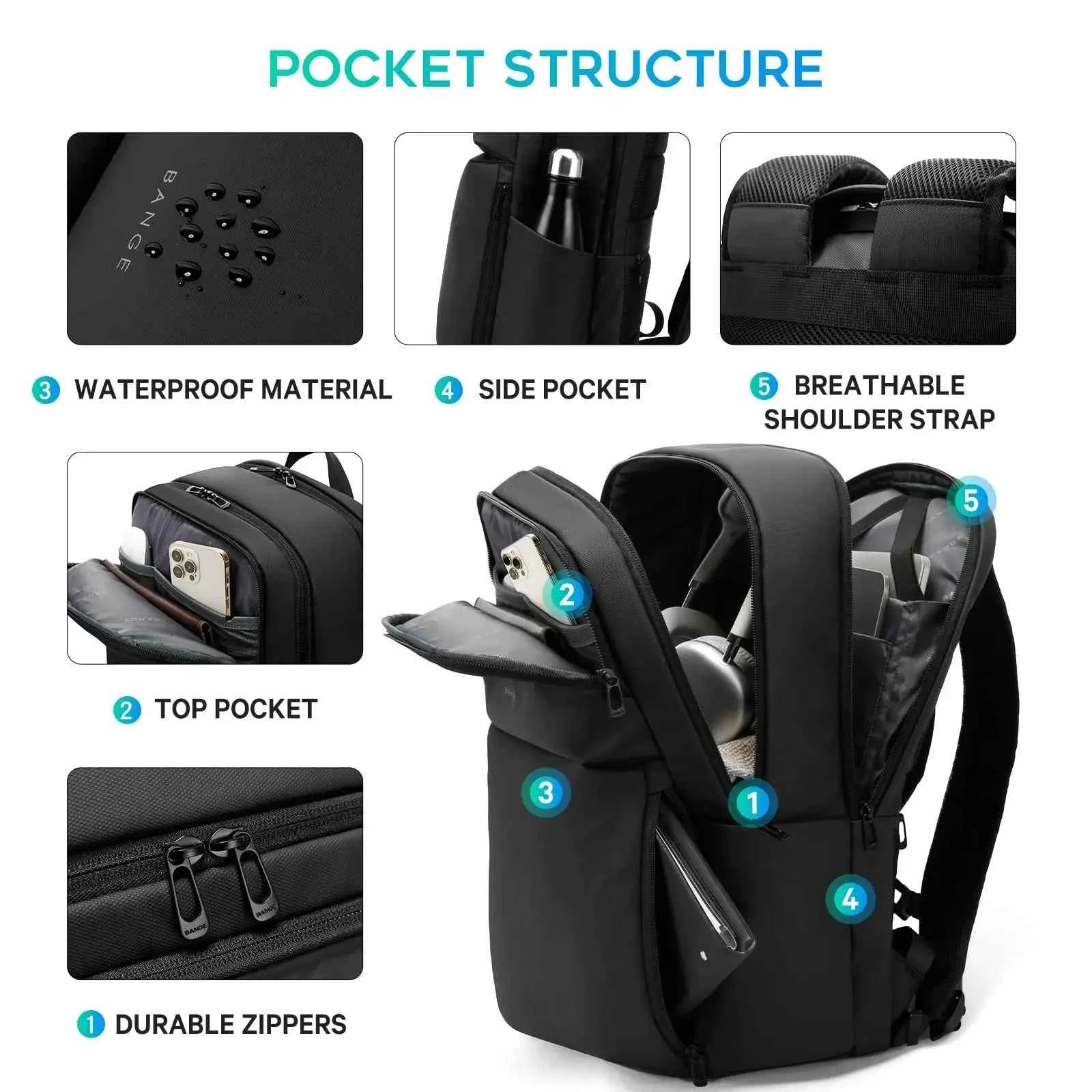 BANGE Simple Design Large Capacity Laptop Backpack Water Resistant Computer Backpack Fits 16 Inch Laptop Back Pack Bag for Male