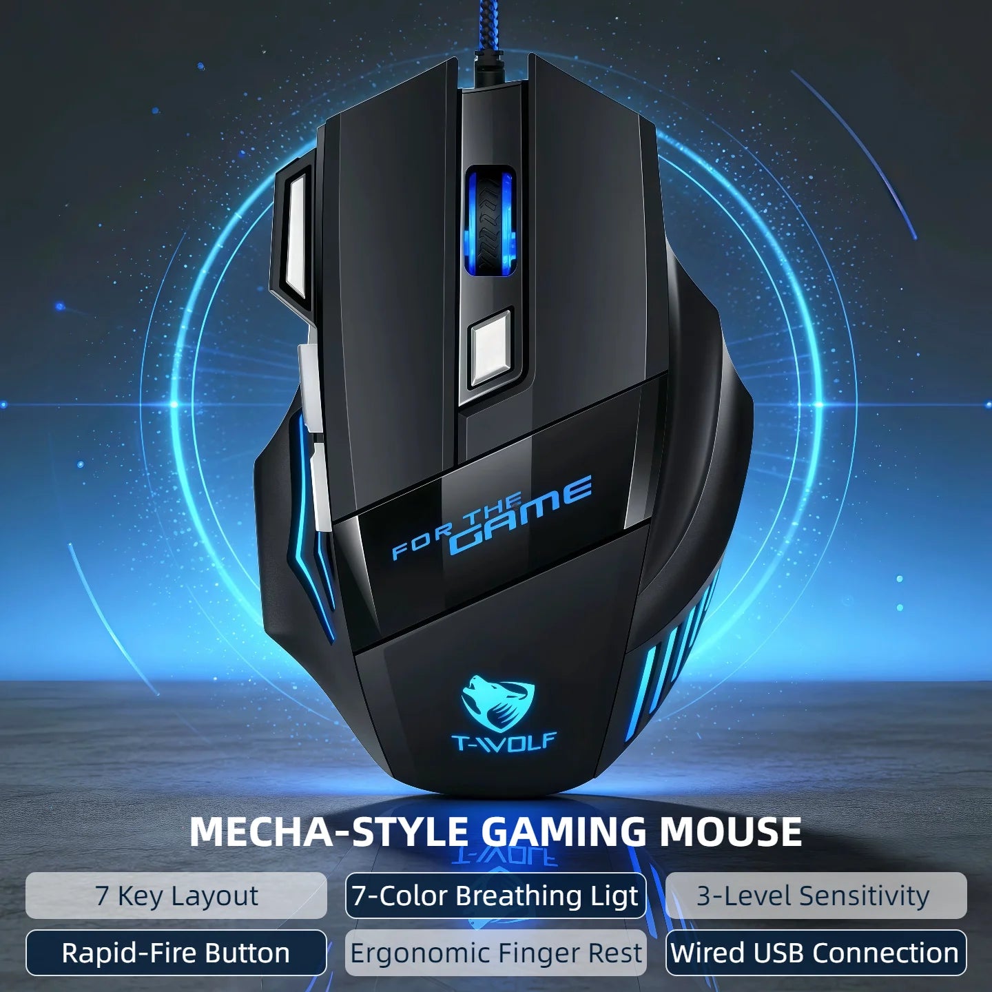 Wired Gaming Mouse 7 Buttons RGB Backlit Mouse Fire Button 2400 DPI Adjustable Ergonomic Optical Mouse for PC Laptop Gamer Professional