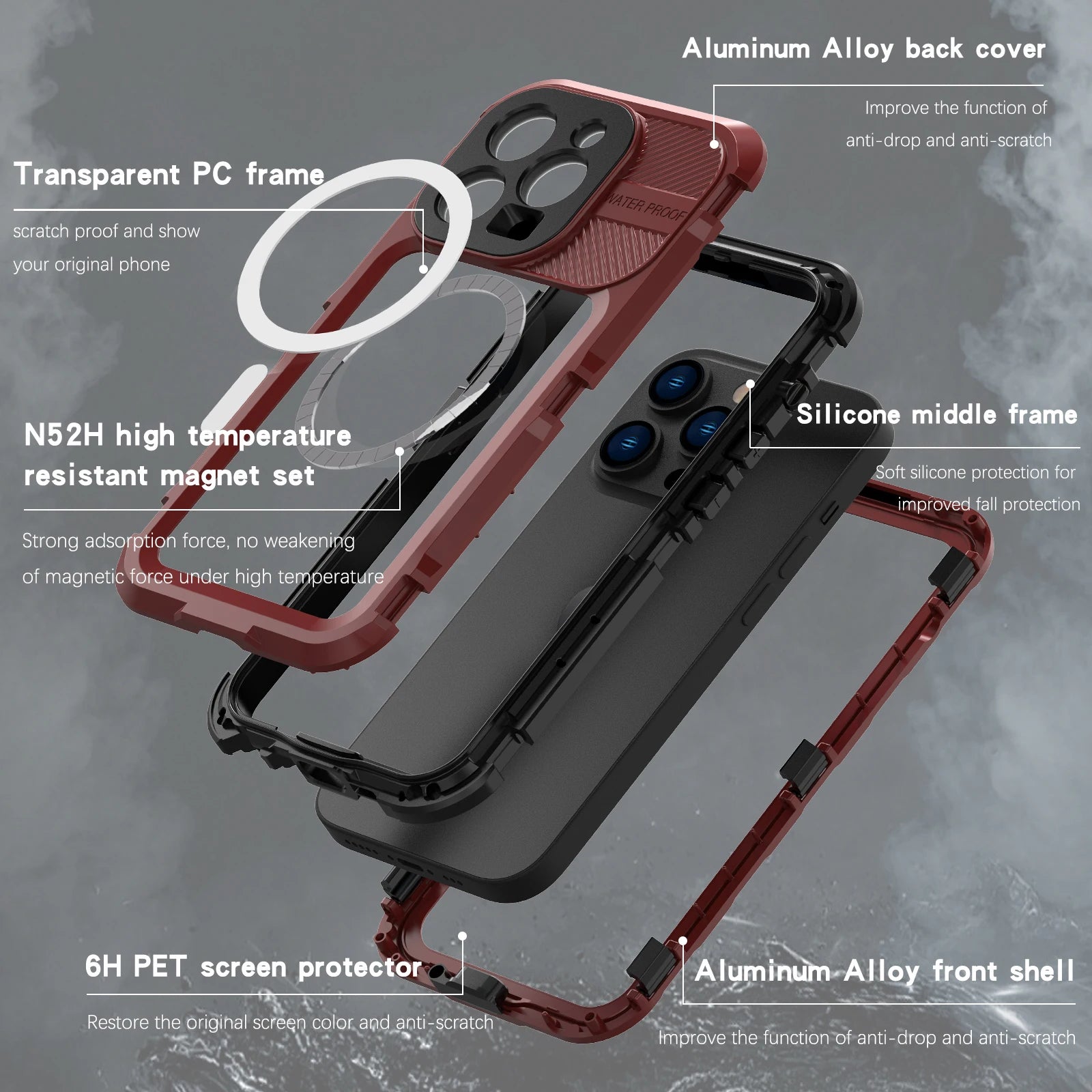 Heavy Duty Aluminum Metal IP68 Waterproof Case For iPhone 14 Plus 15 Pro Max Diving Swim Military Shockproof Magnetic Cover