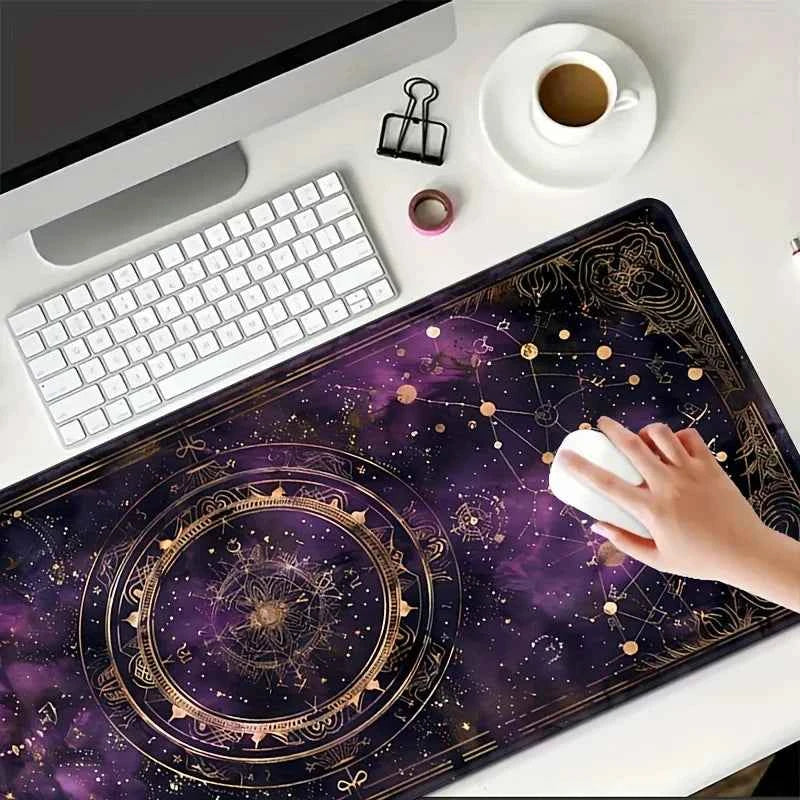 Charming Oversized Purple Card Moon and Stars Gaming Mouse Pads, Anti-slip Durable Table Pad, Suitable for Gamers and Office Use