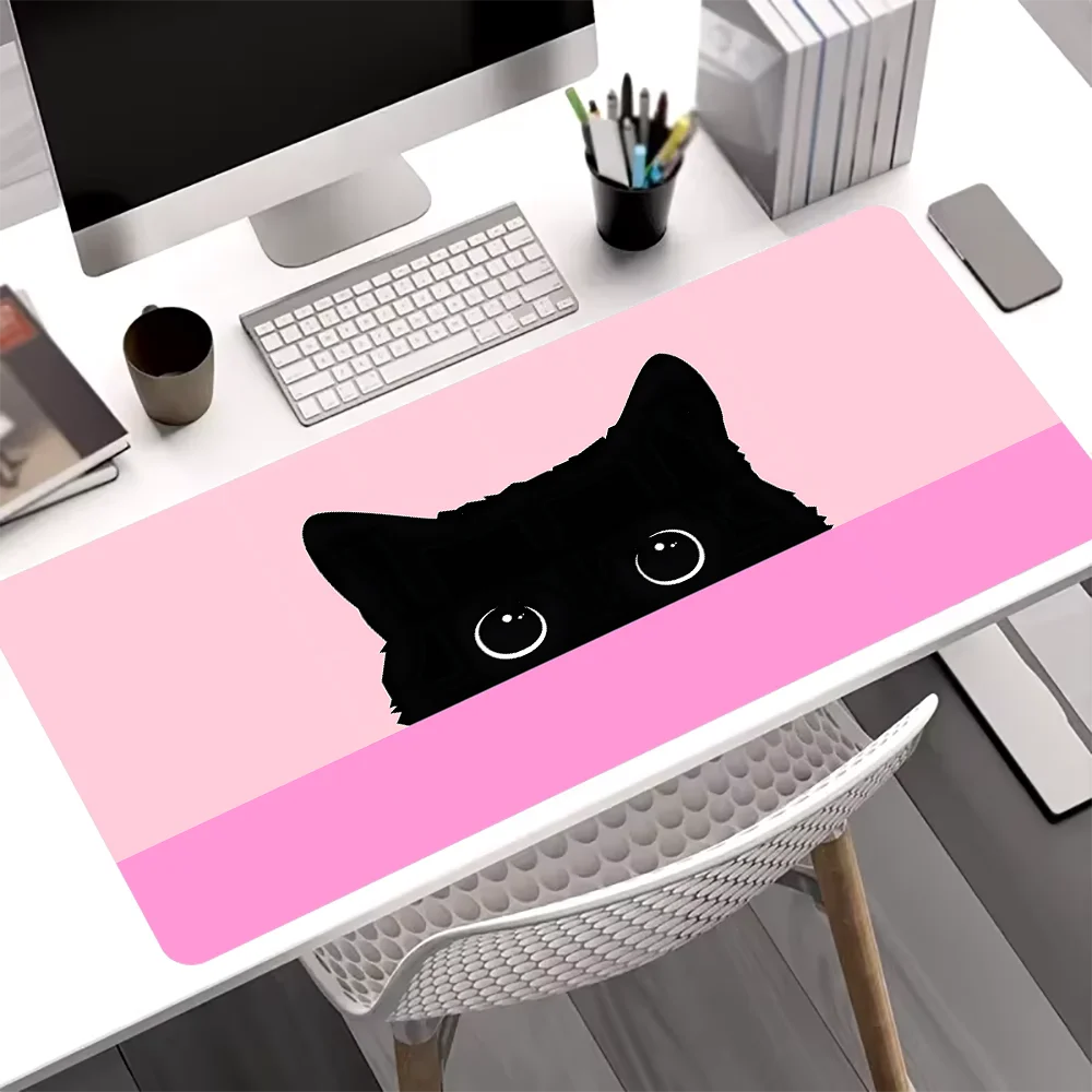 Large Black Cute Cat Mouse Pad Gaming Non-slip Rubber Base Precise Seam Design Washable Durable PC Desk Mat for Games and Office