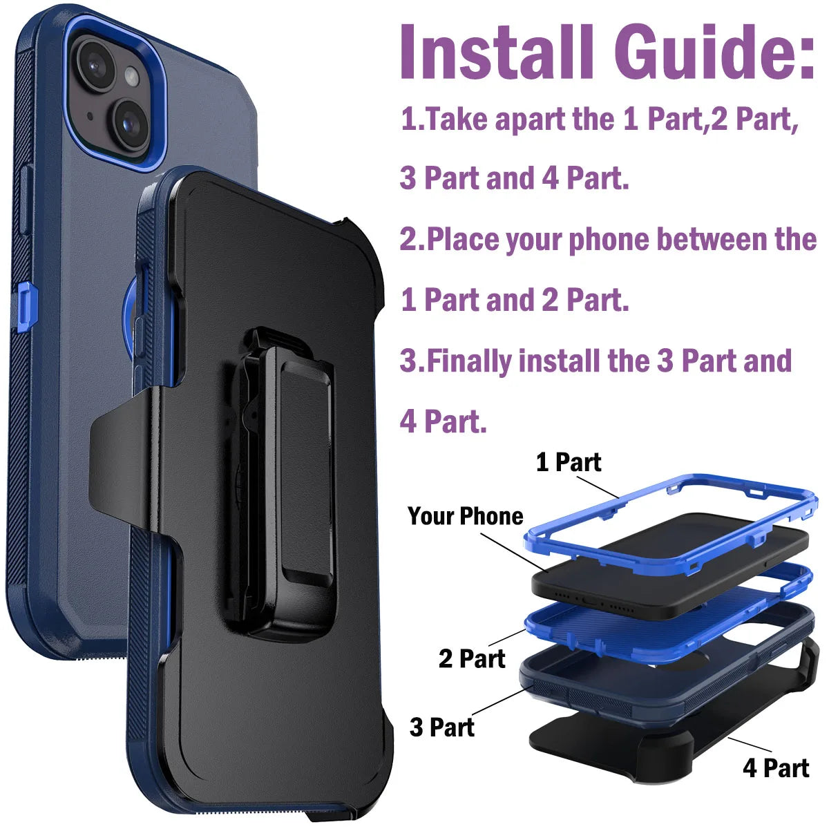 For iPhone 14/14 Plus/14 Pro Shockproof Phone Case Rugged Hybrid Heavy Duty Soft Protective Cover With Belt Clip