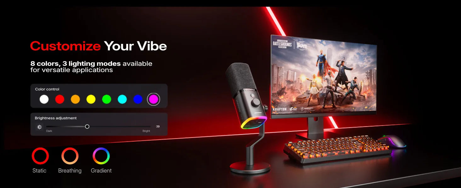MAONO PD100W Wireless Dynamic Microphone Cardioid Dynamic Mic 50m Range One-Touch Noise Reduction RGB for Gaming Live Streaming