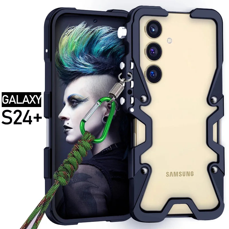 Luxury Armor Metal Aluminum Phone Bumper For Samsung Galaxy S26 S25 S24 Ultra + FE Cover Mechanical Purely Handmade Skull Case