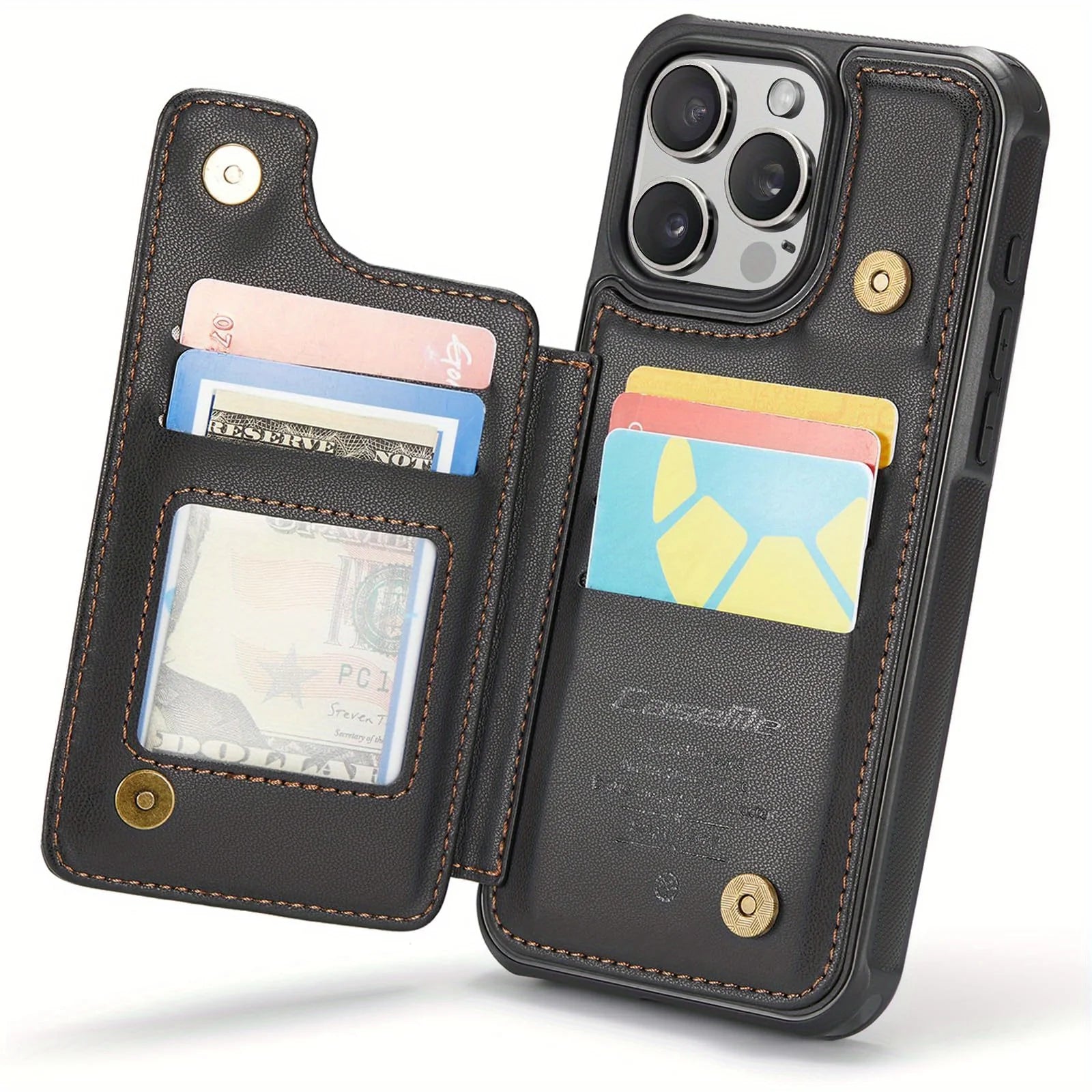 for iPhone 15 Plus 14 13 Pro Max 11 Case with Card Holder,RFID Blocking,Durable Leather Kickstand Magnetic Clasp Shockproof Case