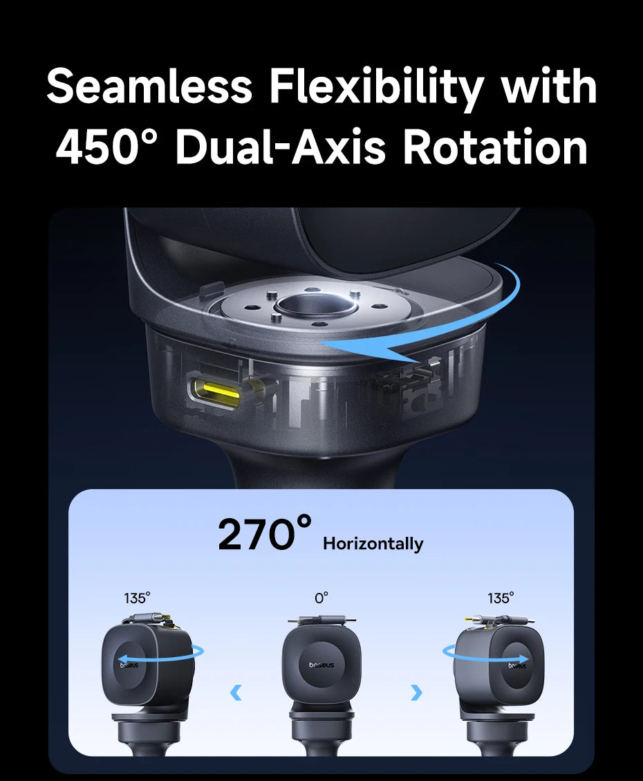Baseus 240W Car Charger 4 Ports Built in Retractable Cable Fast Charging USB Type-C Car Phone Charger For Samsung iPhone Xiaomi