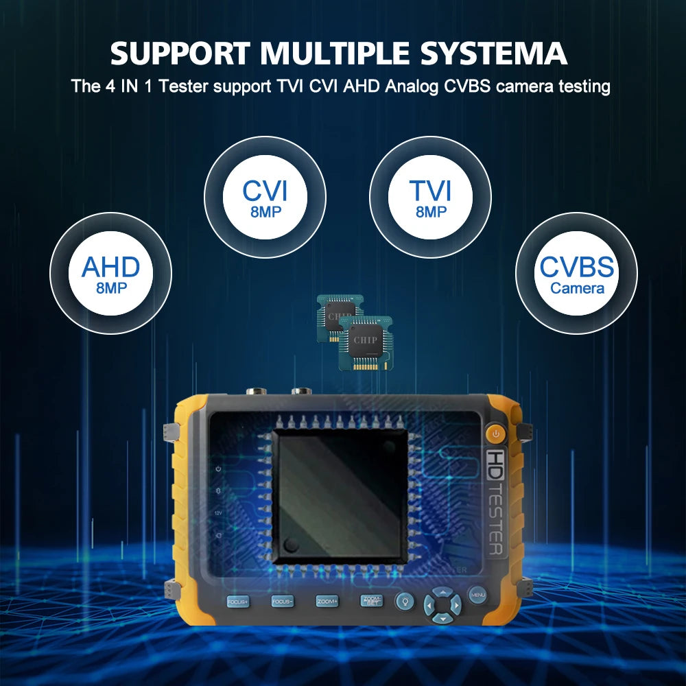 IV8W 8MP 4 in 1 AHD/CVI/TVI CVBS Security Camera Tester Monitor with HDMI VGA Input Audio RS485 PTZ control UTP Cable Tester