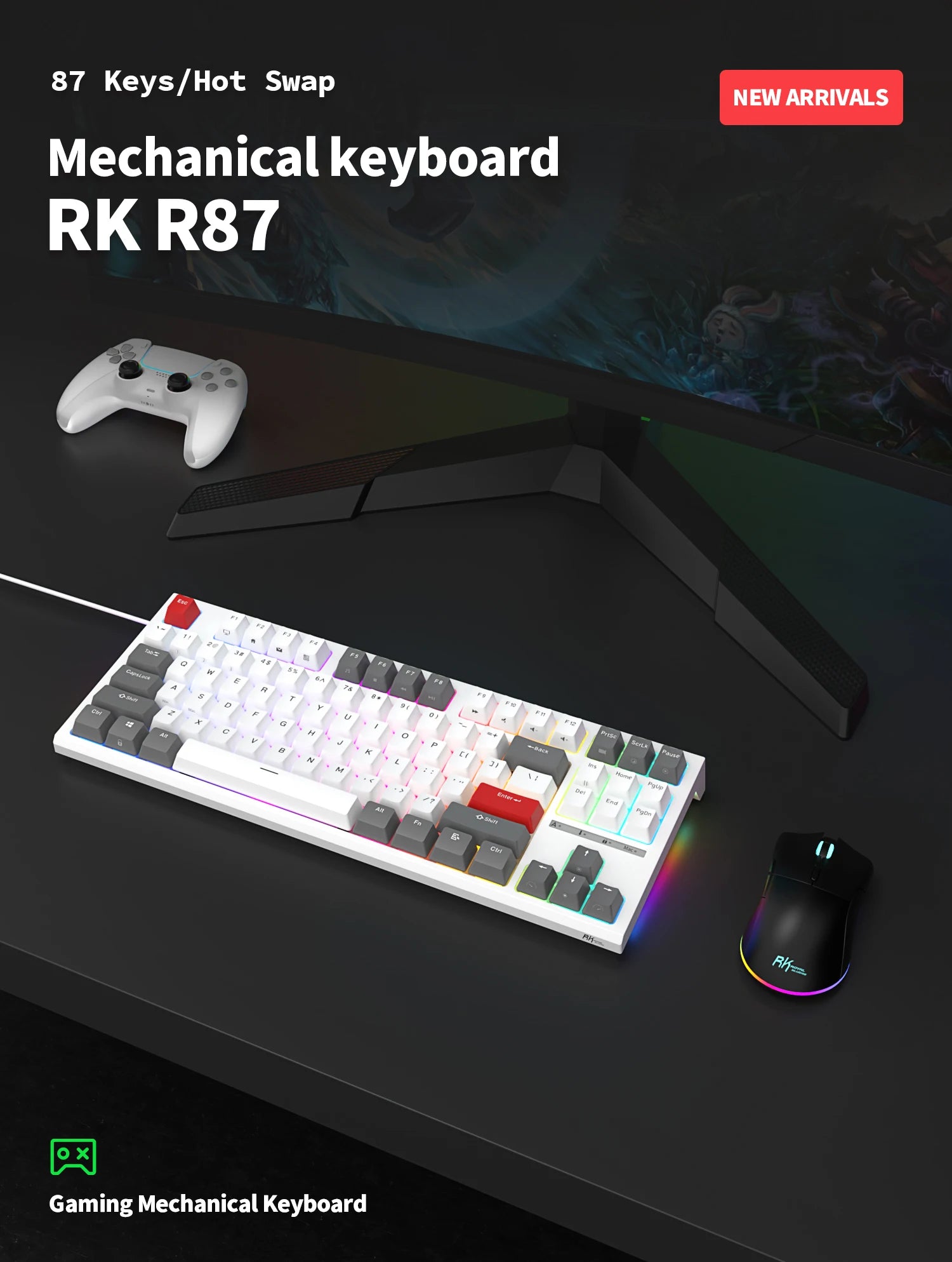 RK ROYAL KLUDGE R87 Russian Mechanical Keyboard 87 Keys RGB Backlit Hot-swappable Wired Gaming Keyboard Customised Keycaps
