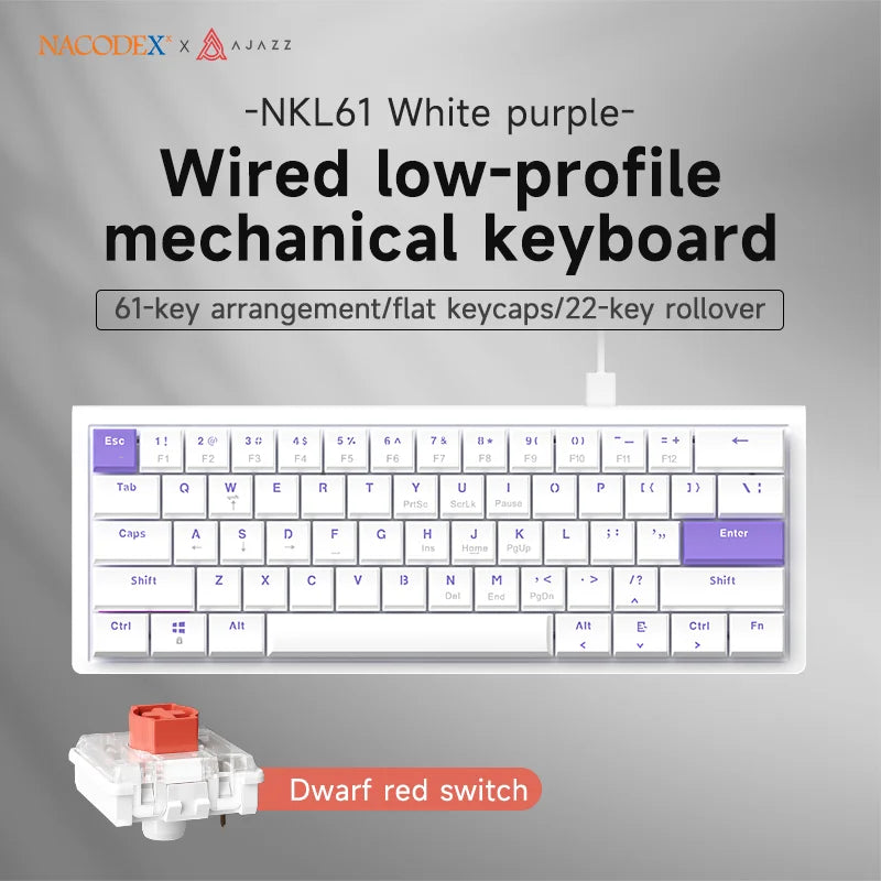 Ajazz NKL61 Wired And Matte Office Keyboard 61-Key Slim Body ABS Wired Office Keyboard Suitable For Office Use