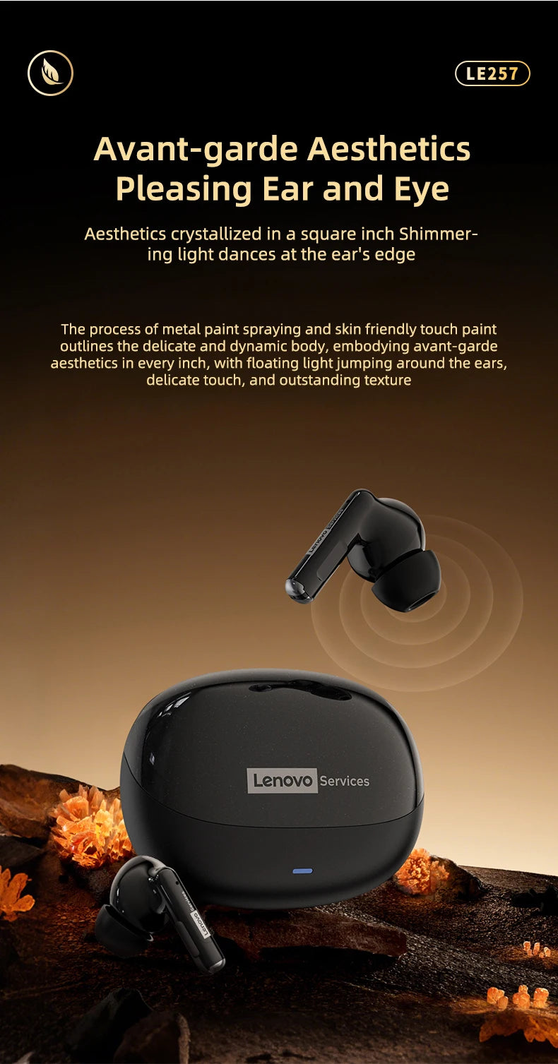 Lenovo LE257 Wireless Bluetooth 6.0 Earphones HiFi Sound ENC Call Noise Reduction TWS Headphones Gaming Sports Headset with Mic