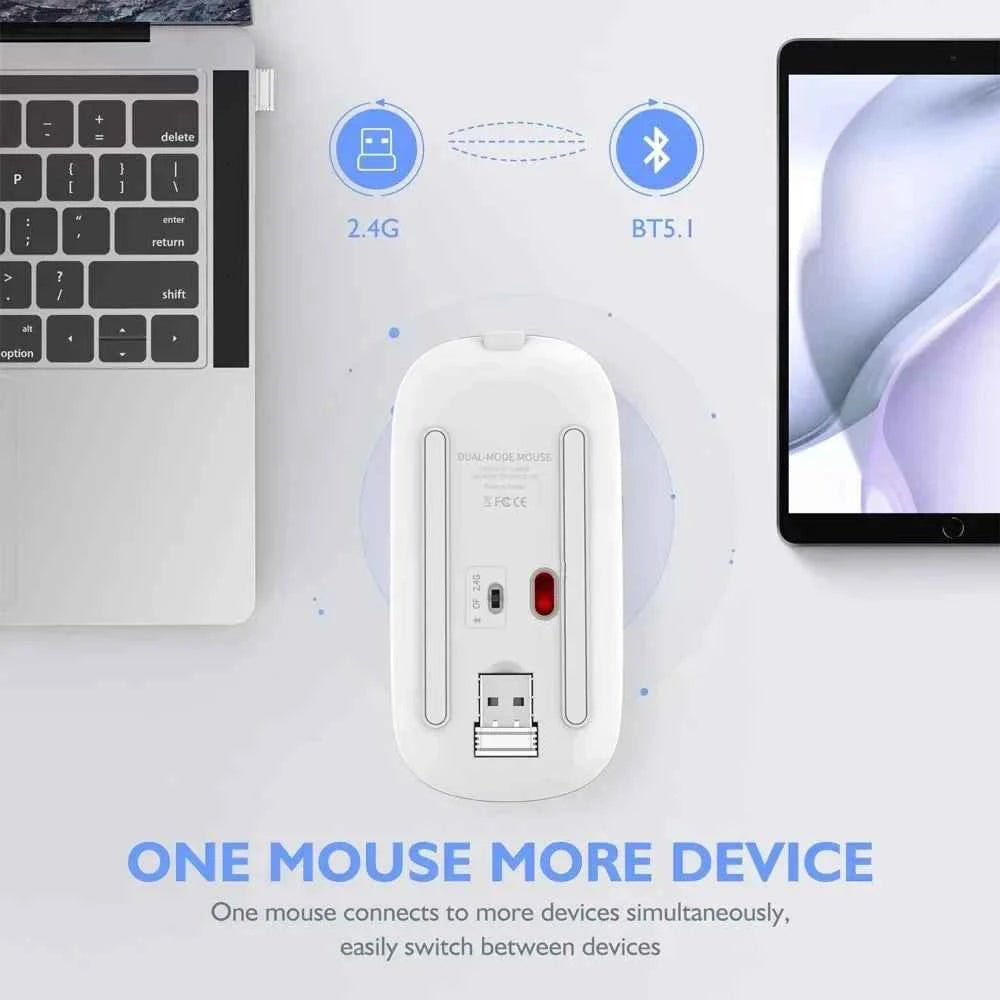 Wireless Mouse Rechargeable Silent LED Backlit Mice PC Laptop Computer Mous 2.4Ghz Receiver Bluetooth Dual Mode Optical Mice