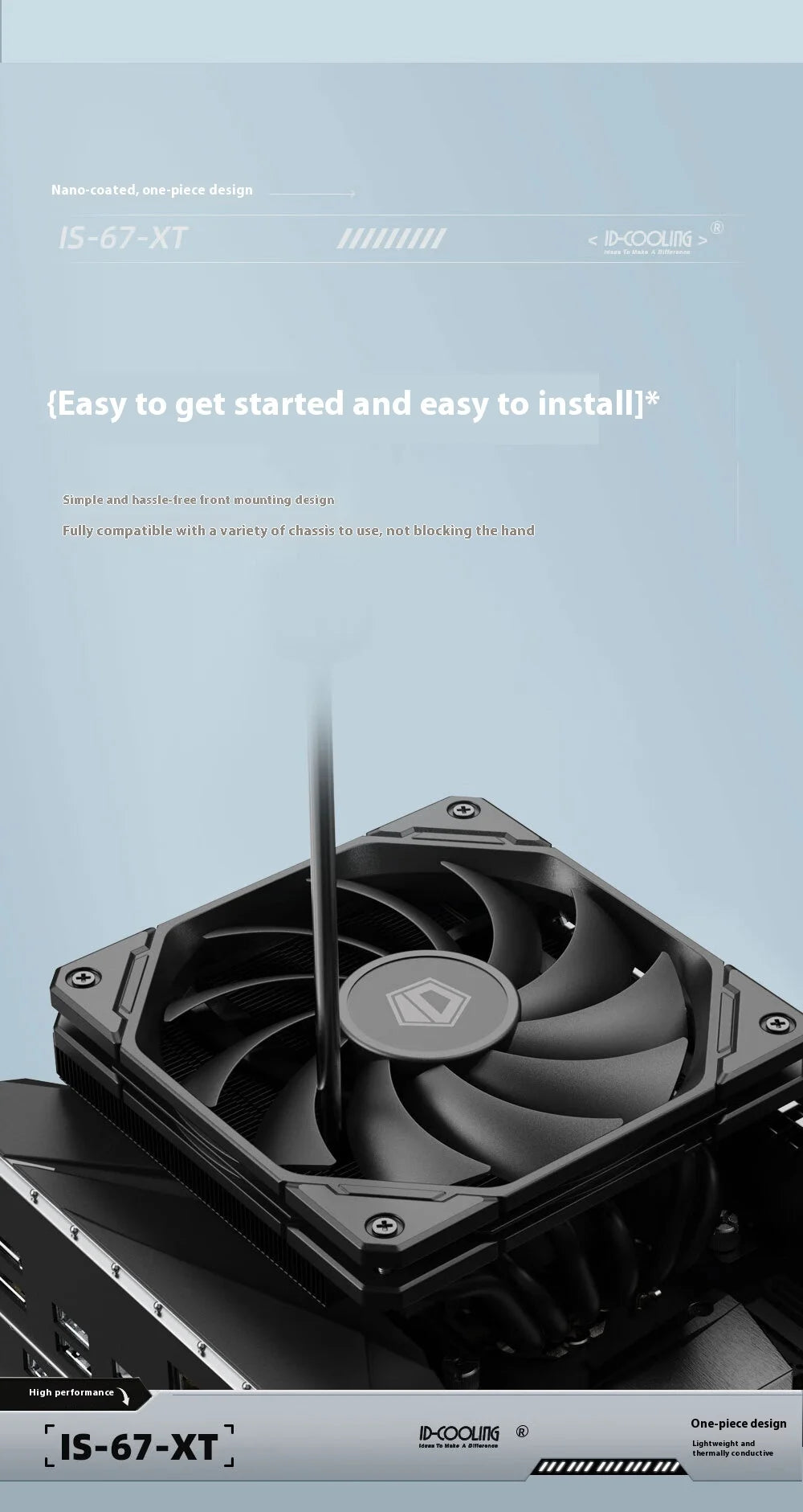 ID Cooling IS-67-XT 6 Heat pipes CPU Cooler Hydraulic Bearings Low Noise Cooling Fan Push Type Air Radiator with Thermal Paste