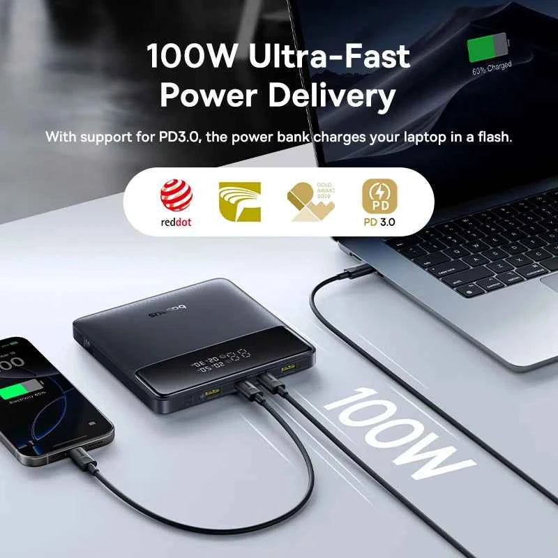 Baseus 100W Power Bank 20000mAh Capacity PD Fast Charging Battery Charger Powerbank For Laptops MacBook iPhone Samsung Xiaomi