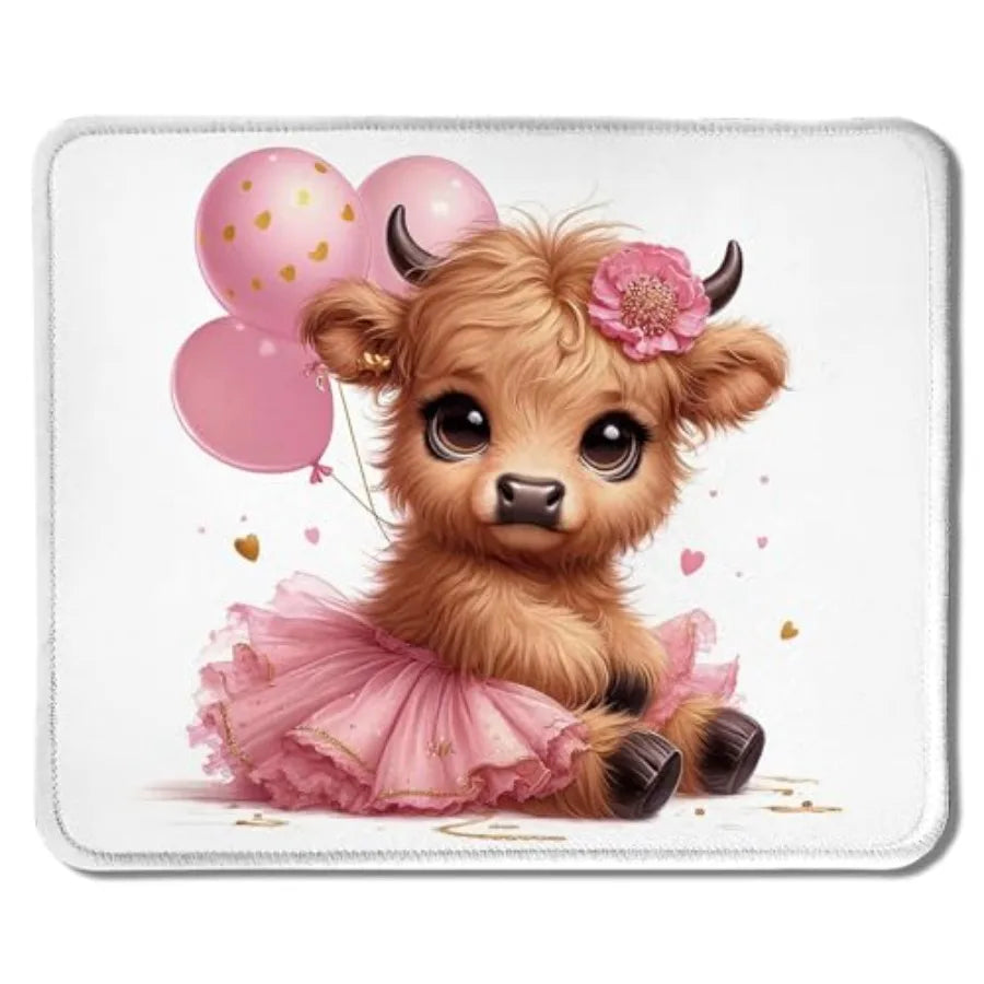 Cute Baby Highland Cow Mouse Pad, Girly Highland Cow Heifer with Balloon Mouse Pads Mousepad for Work Gaming Computers Laptop D