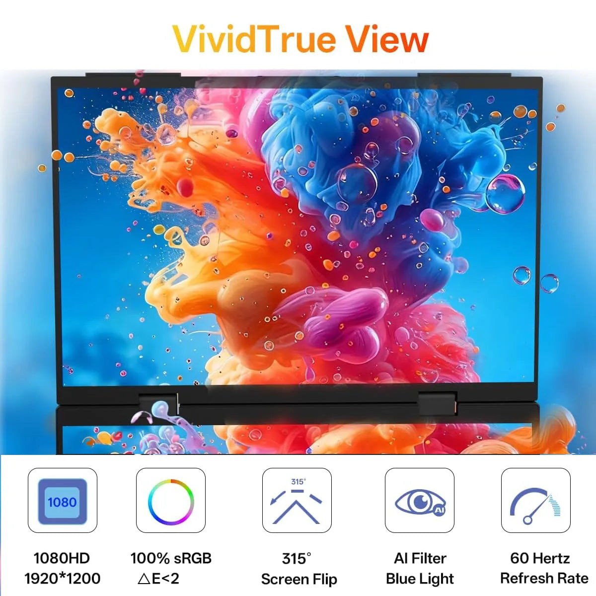 14‘’ Dual Portable Monitor Stacked Displays For Laptop Desktop PC MAC Phone Extended Screen 2240x1400 100%sRGB