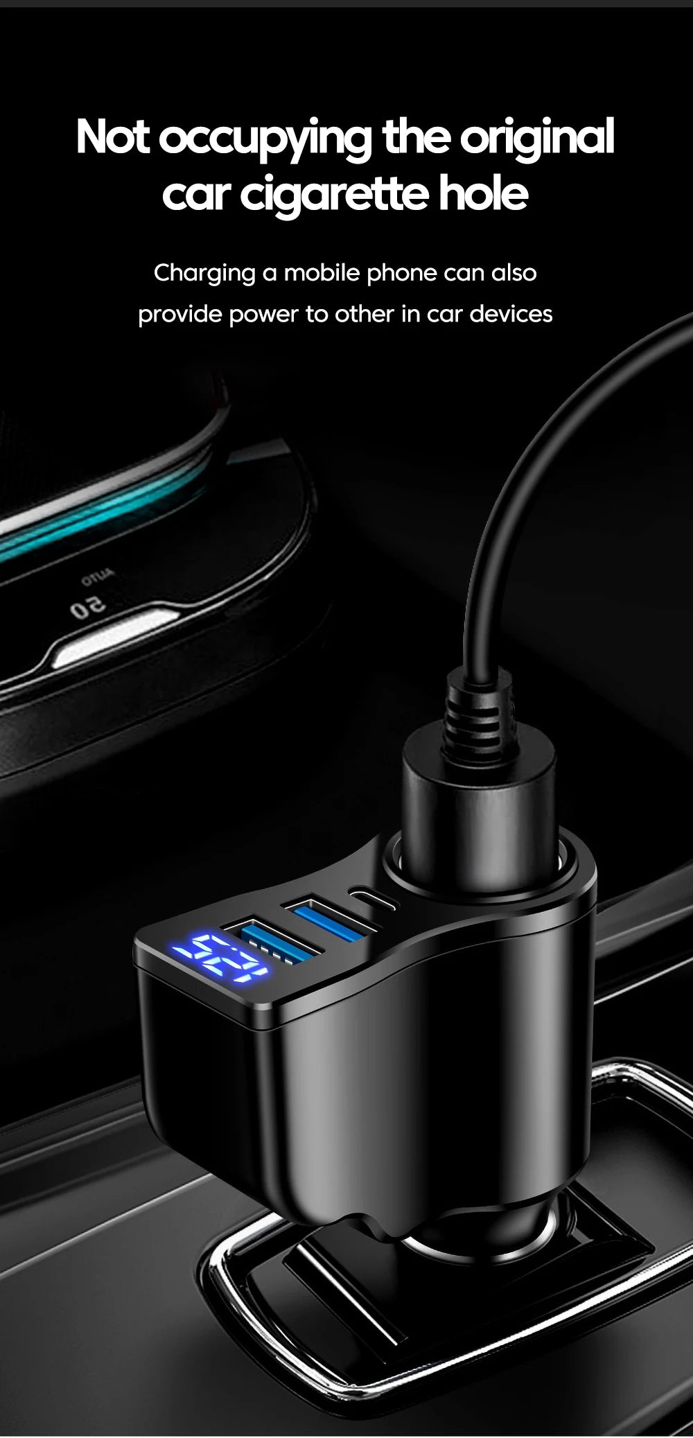 66W 4 Ports Digital Display Car Cigarette Lighter Power Adapter 3.1 A USB PD Car Phone Multifunctional Charger For iPhone Huawei