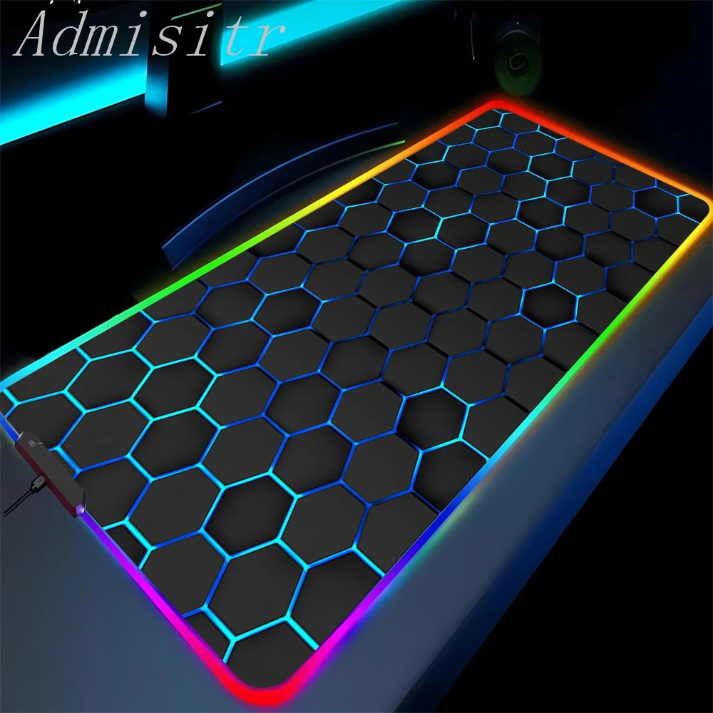 Geometry Large RGB Gamer Mousepad 40x90cm Hexagon Mouse Mat Gaming Mousepads LED Keyboard Mats Luminous Desk Pads Mouse Pad