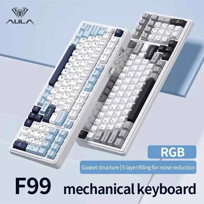 AULA F99 Gaming Mechanical Keyboard 99 Keys Gasket Structure Wireless Bluetooth Wired Hot Swappable PBT Gasket RGB For PC Laptop