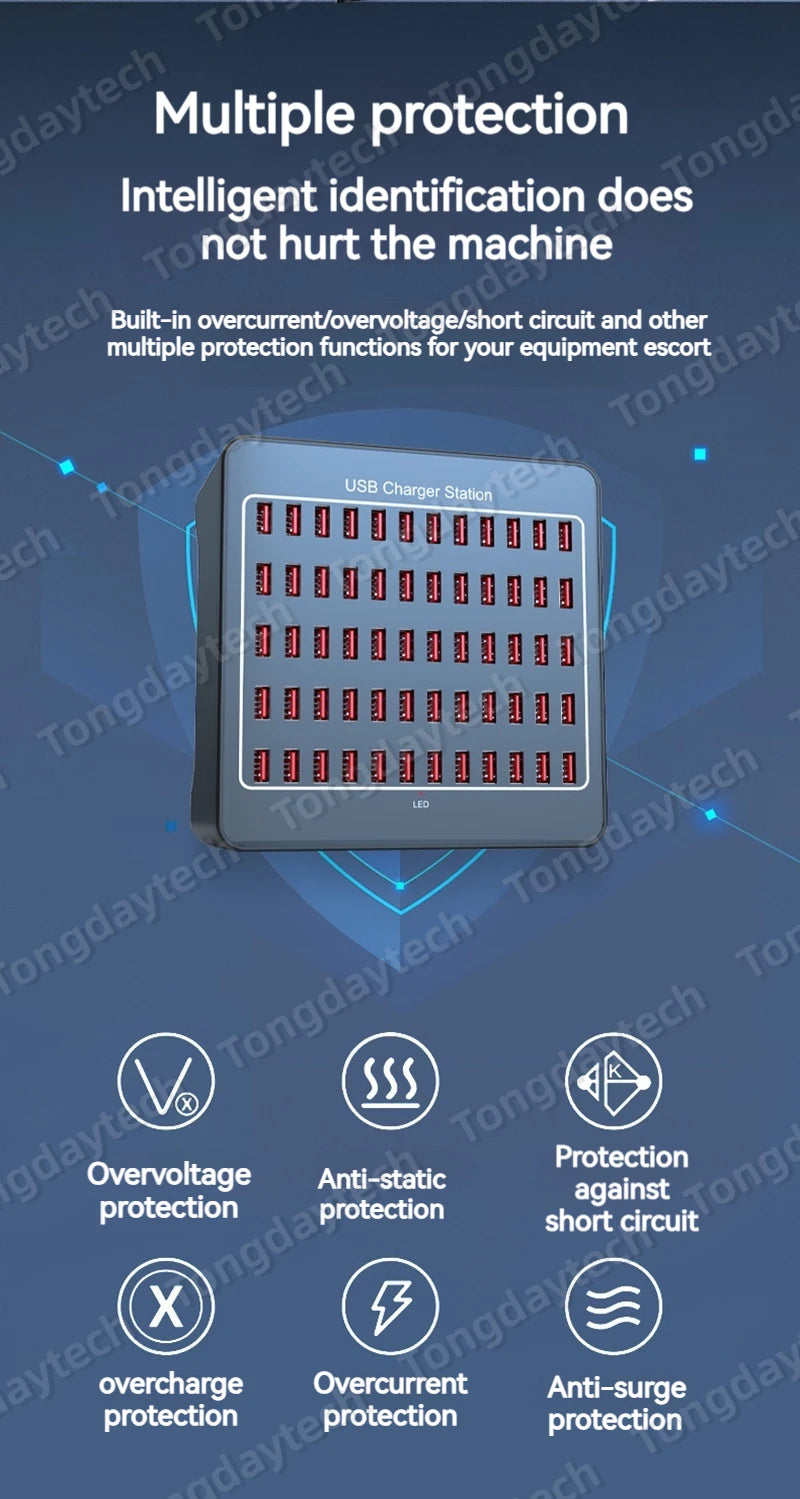 300W Universal Multi USB Charger Station 60 Ports Fast Charging Carregador for iPad iPhone 11 12 13 Pro Max Samsung Tablet 충전기