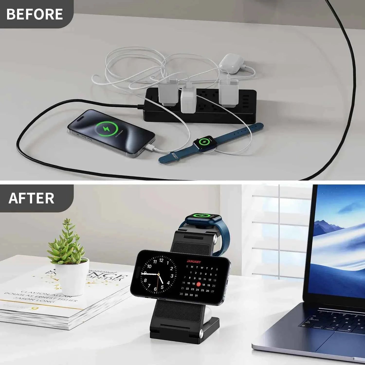 TIMESS 3 IN 1 15W Wireless Charger For iPhone17 16 15 14 PROMAX For Apple Watch Series 11 10-1 For Airpods Pro Charging Station