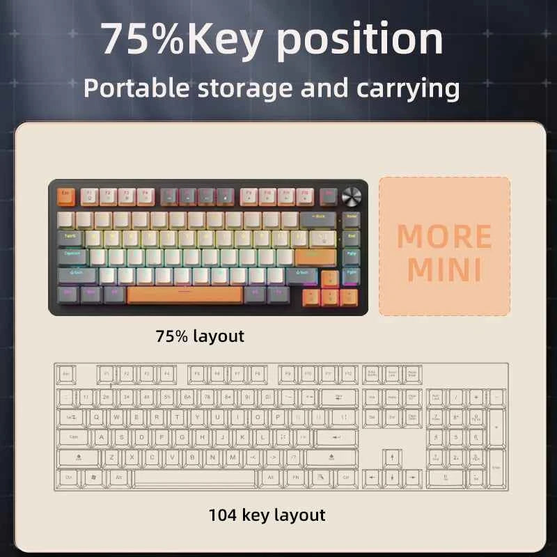 APAYADO K82, 75% Mechanical Keyboard Wired with Media Knob, Hot-Swap, ABS Cap Transparent Character Backlighting