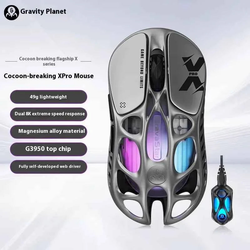 Gravastar X/X Pro Wireless Mouse Paw3950 8K Magnesium Alloy E-sports Tri-Mode Bluetooth RGB Gaming Mouse Lightweight Custom