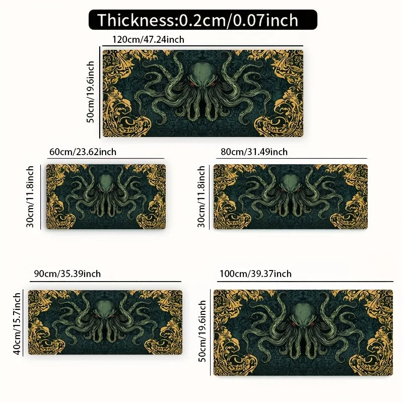 1 Extra-Large Gaming Mouse Pad with Cthulhu Octopus Vintage Pattern, Anti-Slip Rubber Base,Large Desk Mat for Office Accessories