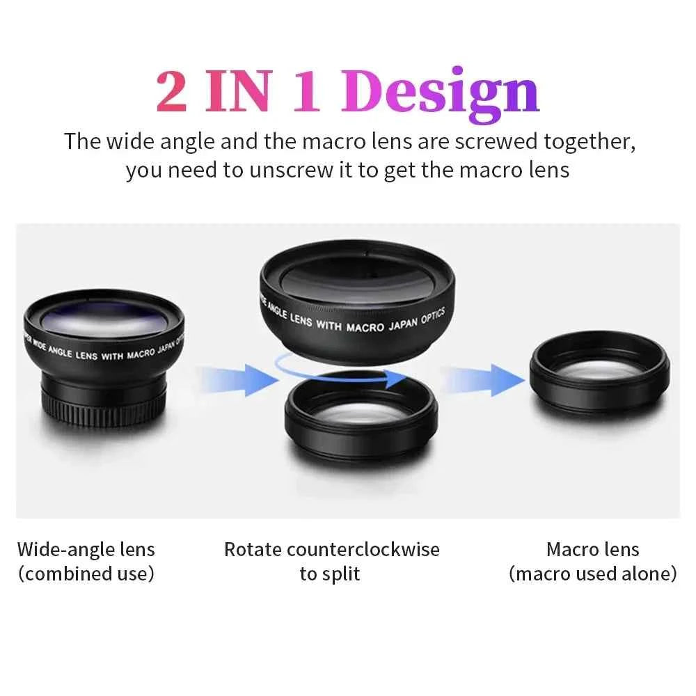 2 Functions Mobile Phone Lens 0.45X Wide Angle Len & 12.5X Macro HD Camera Lens Universal For iPhone Android Phone Smartphone