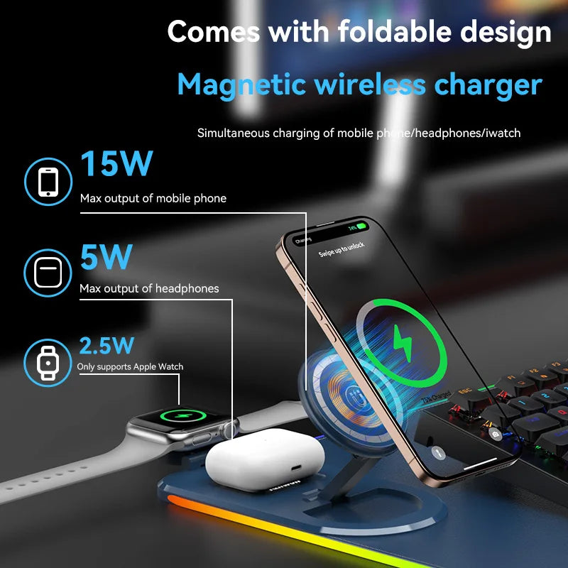 15W 3 in 1 Wireless Charging Mouse Pad Customized Desk Pad Fantasy Glowing Game Pad Rubber Cloth Mouse Pad Super Large Mat