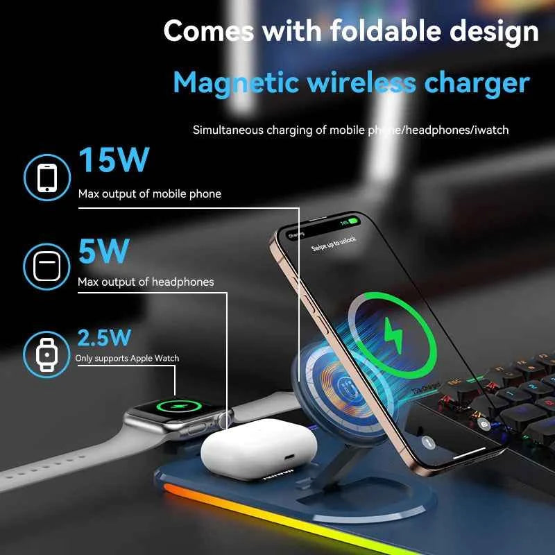 15W 3 in 1 Wireless Charging Mouse Pad Customized Desk Pad Fantasy Glowing Game Pad Rubber Cloth Mouse Pad Super Large Mat