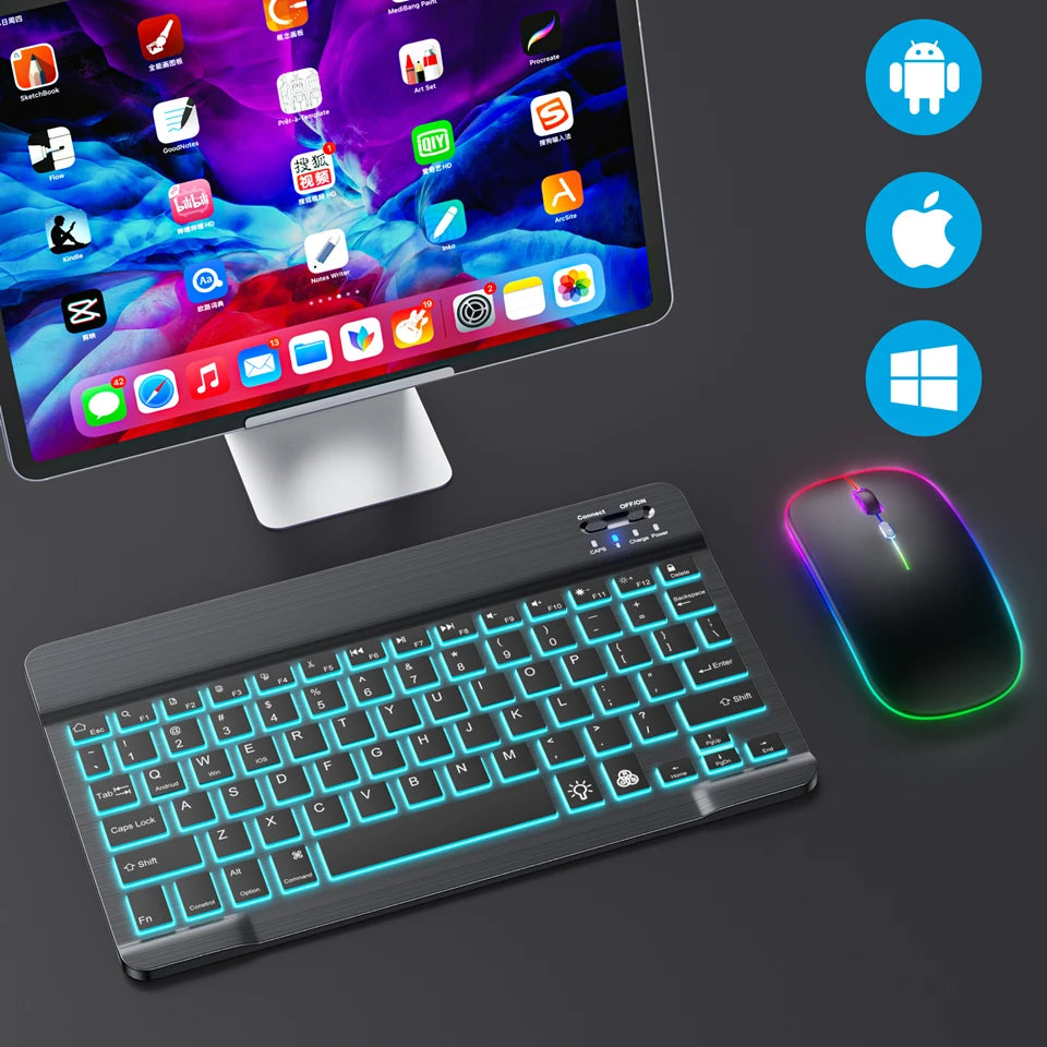 10inch RGB Backlit Rechargeable  Bluetooth Keyboard Wireless Keyboard Bluetooth Mini Keyboard for Spanish Russian Keyboard