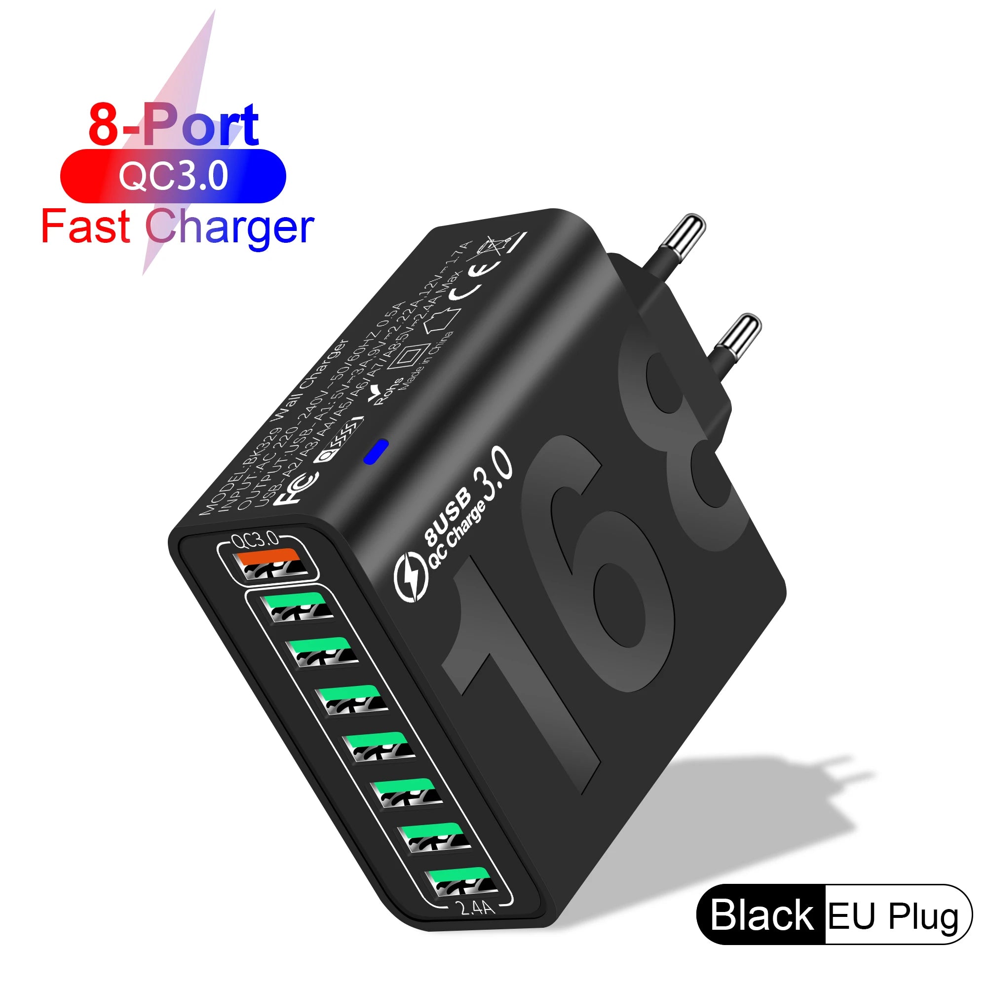 QC3.0 8 Port Fast Charging USB Charger EU/US Wall Charger For Phone Adapter For iPhone Xiaomi Huawei Samsung