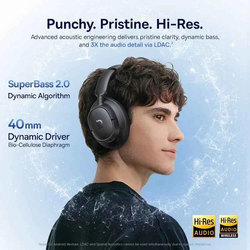 Baseus EH10 NC ANC Wireless Headphones 45dB Adaptive Hybrid Noise Cancelling Headsets Hi-Res LDAC Headphone Bluetooth 6.0 80Hrs